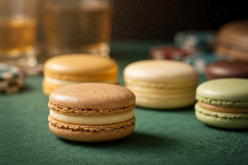 Artistic single macaron with blurred background