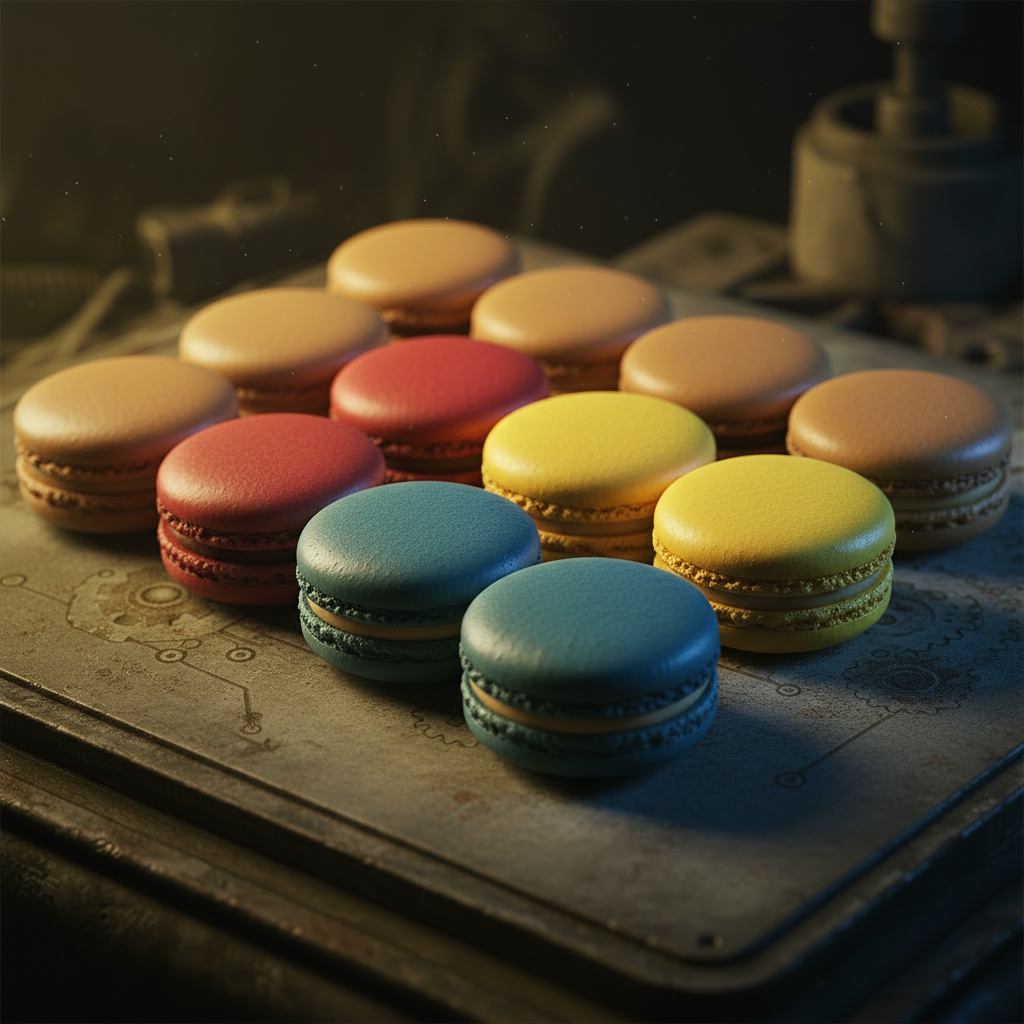 Exactly 12 macarons with correct colors